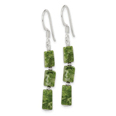 Sterling Silver Polished Green Russian Serpentine Dangle Earrings