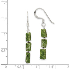 Sterling Silver Polished Green Russian Serpentine Dangle Earrings