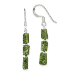 Sterling Silver Polished Green Russian Serpentine Dangle Earrings