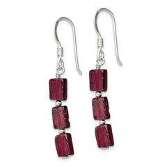 Sterling Silver Polished Triple Rectangle Garnet Dangle Earrings