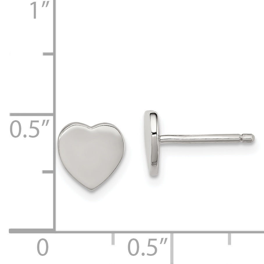 Sterling Silver Rhodium-plated Polished Heart Children's Post Earrings