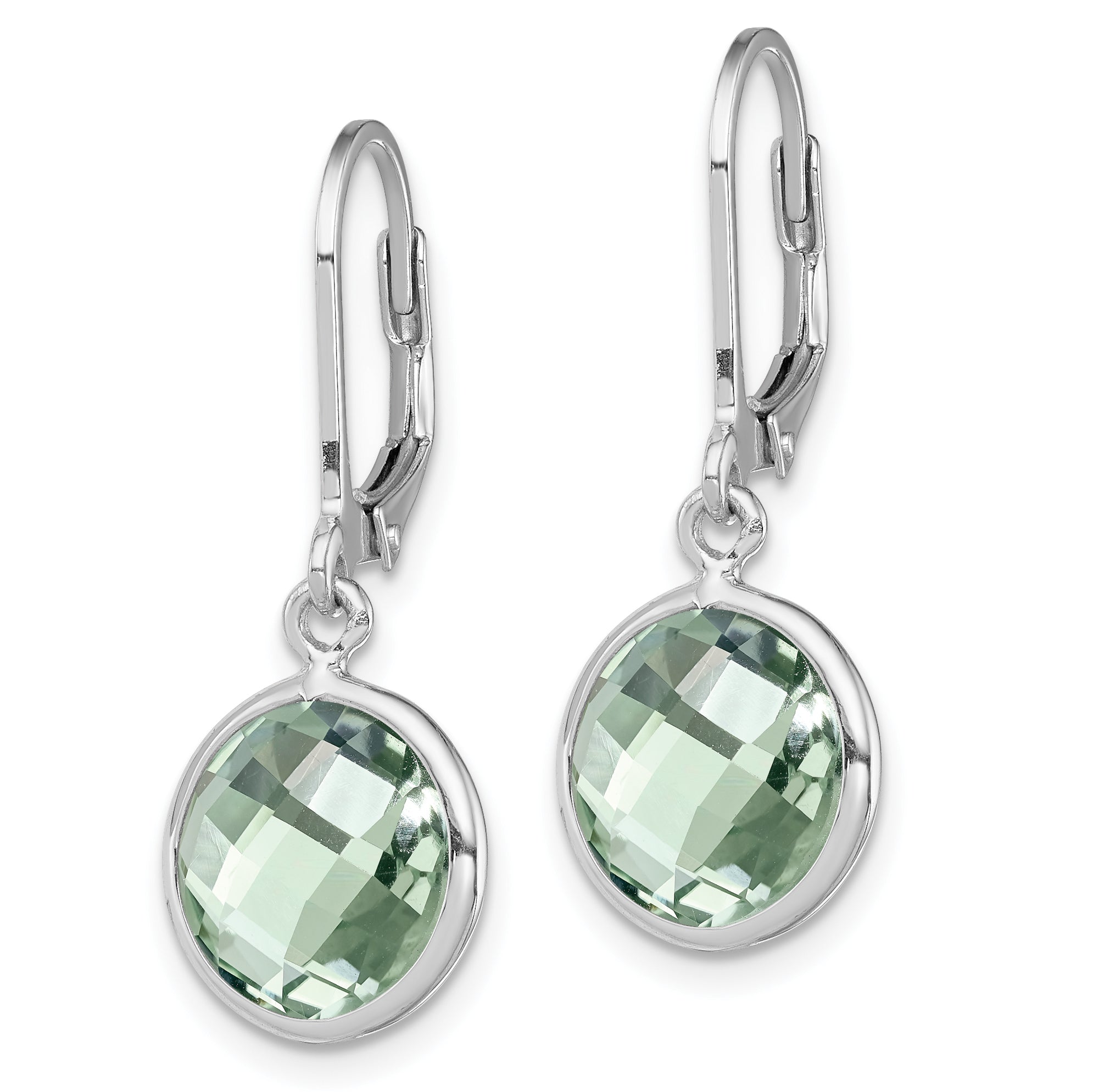 Sterling Silver Rhodium-plated Green Quartz Earrings