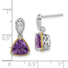 Sterling Silver & Flash Gold-plated Accent Trillion Amethyst Post Dangle Earrings