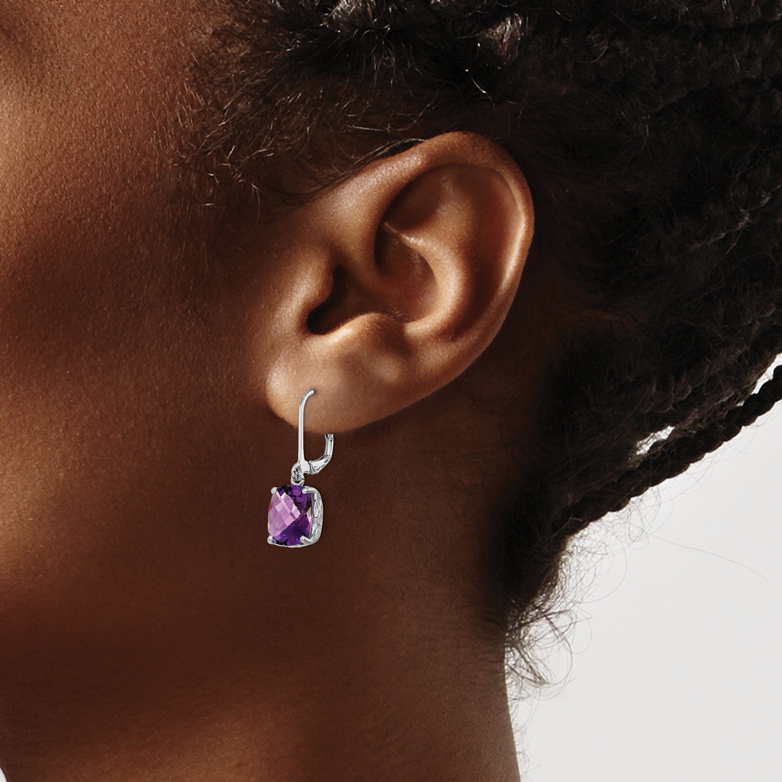 Sterling Silver Rhodium-plated Amethyst Earrings