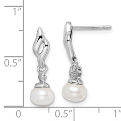 Sterling Silver Rhodium Plated Diamond & FW Cultured Pearl Post Ear