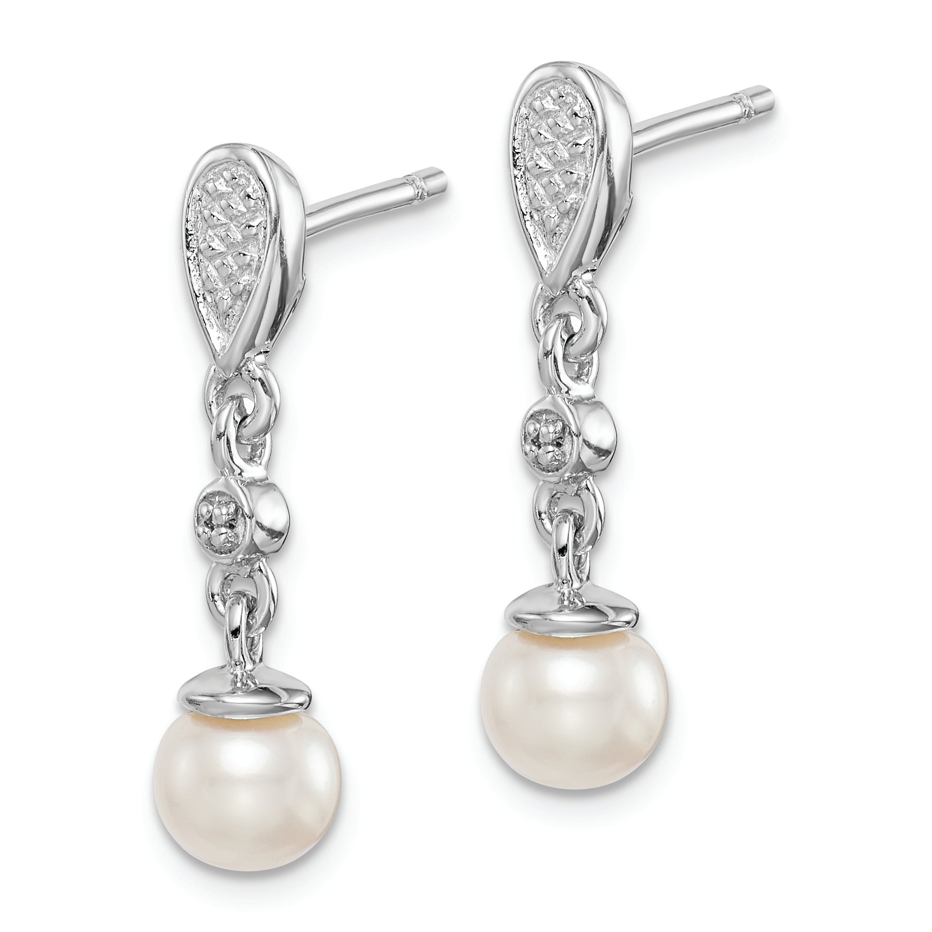 Sterling Silver Rhodium Plated Diamond & FW Cultured Pearl Earrings