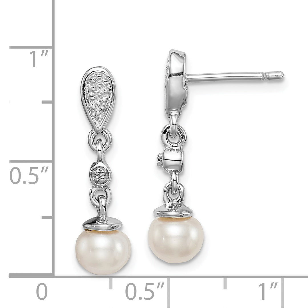 Sterling Silver Rhodium Plated Diamond & FW Cultured Pearl Earrings