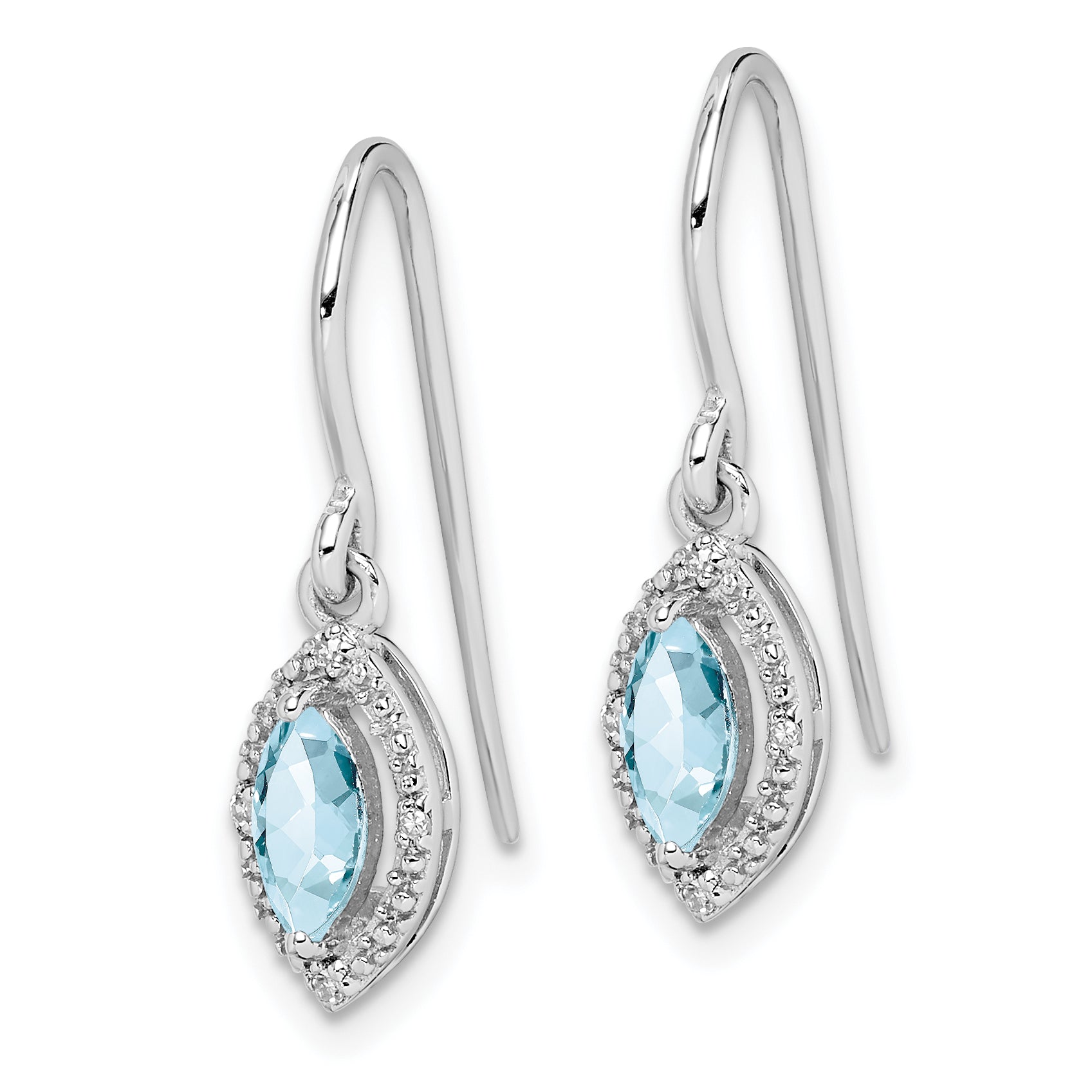 Sterling Silver Rhodium-plated Diamond and Aquamarine Earrings