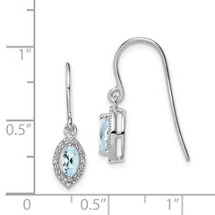 Sterling Silver Rhodium-plated Diamond and Aquamarine Earrings