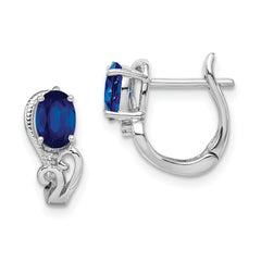 Sterling Silver Rhodium Plated Diamond & Sapphire Hinged Earrings