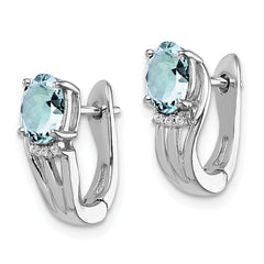 Sterling Silver Rhodium Plated Dia. Aquamarine Hinged Earrings