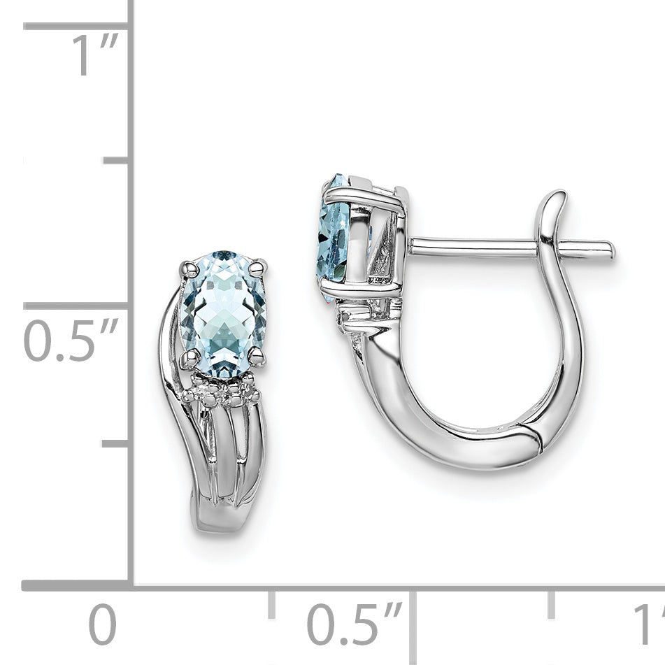 Sterling Silver Rhodium Plated Dia. Aquamarine Hinged Earrings