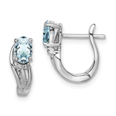 Sterling Silver Rhodium Plated Dia. Aquamarine Hinged Earrings