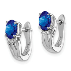 Sterling Silver Rhodium Plated Diamond & Sapphire Hinged Earrings