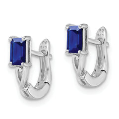 Sterling Silver Rhodium Plated Sapphire Hinged Hoop Earrings