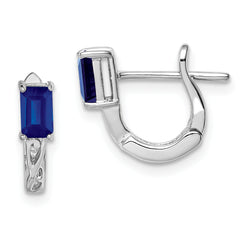 Sterling Silver Rhodium Plated Sapphire Hinged Hoop Earrings