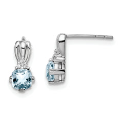 Sterling Silver Rhodium Plated Dia. Aquamarine Round Post Earrings