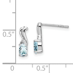 Sterling Silver Rhodium Plated Dia. & Aquamarine Oval Post Earrings