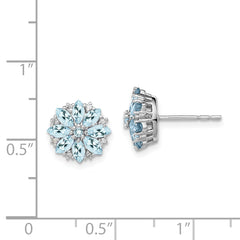 Sterling Silver Rhodium-plated Diamond & Aquamarine Earrings