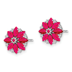 Sterling Silver Rhodium-plated Diamond & Ruby Earrings