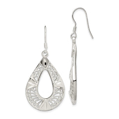 Sterling Silver Polished D/C Filigree Fancy Teardrop Dangle Earrings