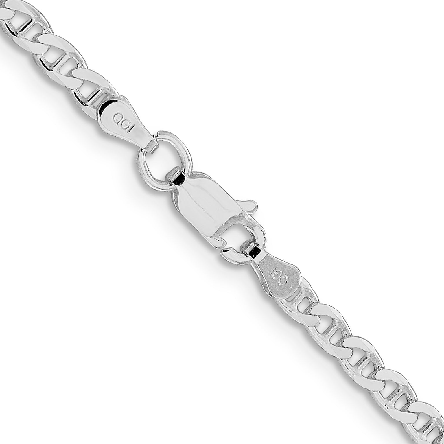 Sterling Silver Rhodium-plated 3.15mm Flat Cuban Anchor Chain