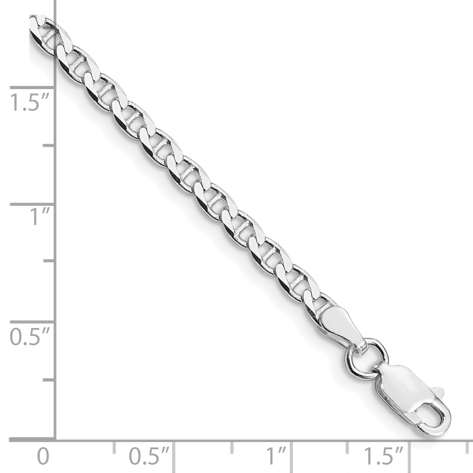 Sterling Silver Rhodium-plated 3.15mm Flat Cuban Anchor Chain