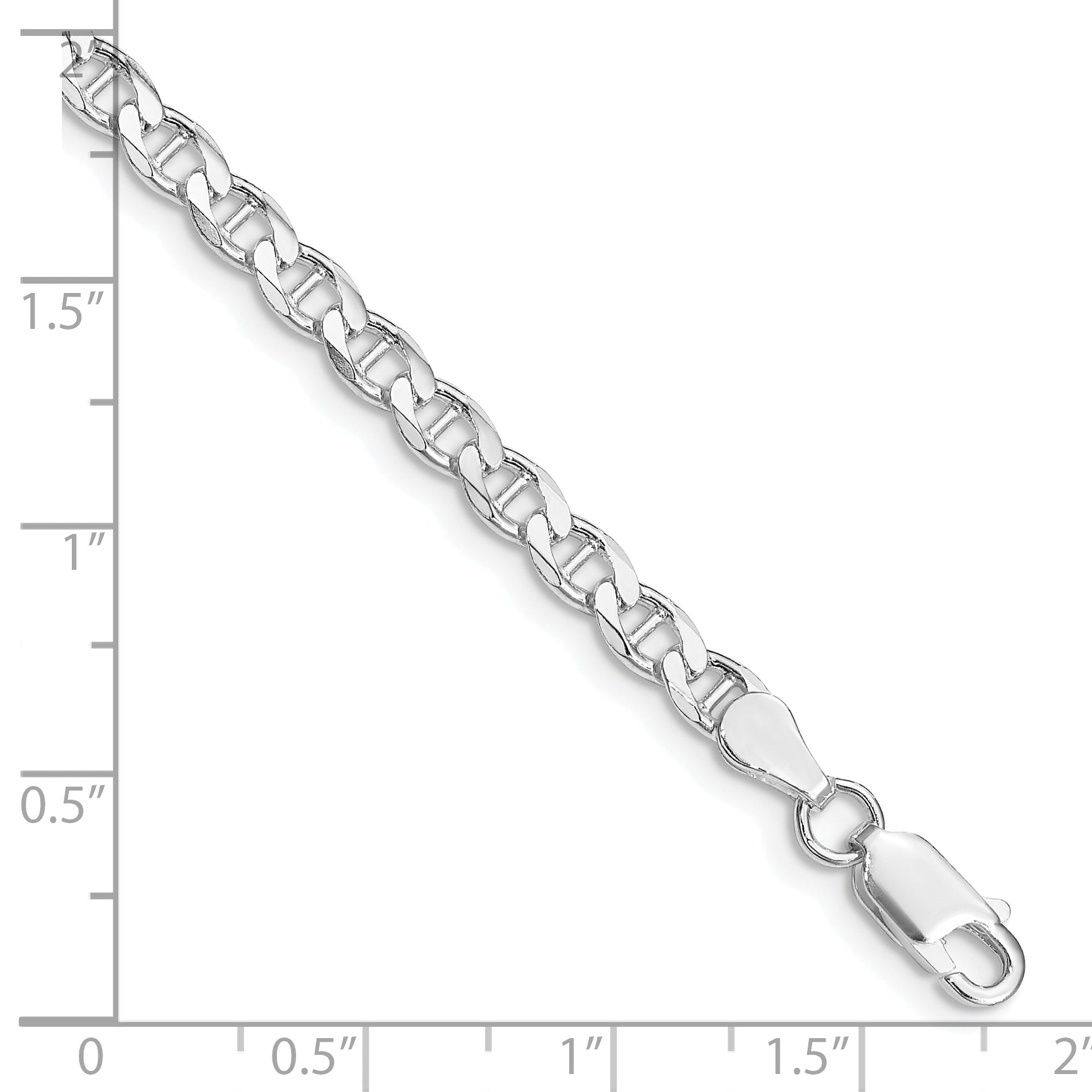 Sterling Silver Rhodium-plated 4.15mm Flat Cuban Anchor Chain