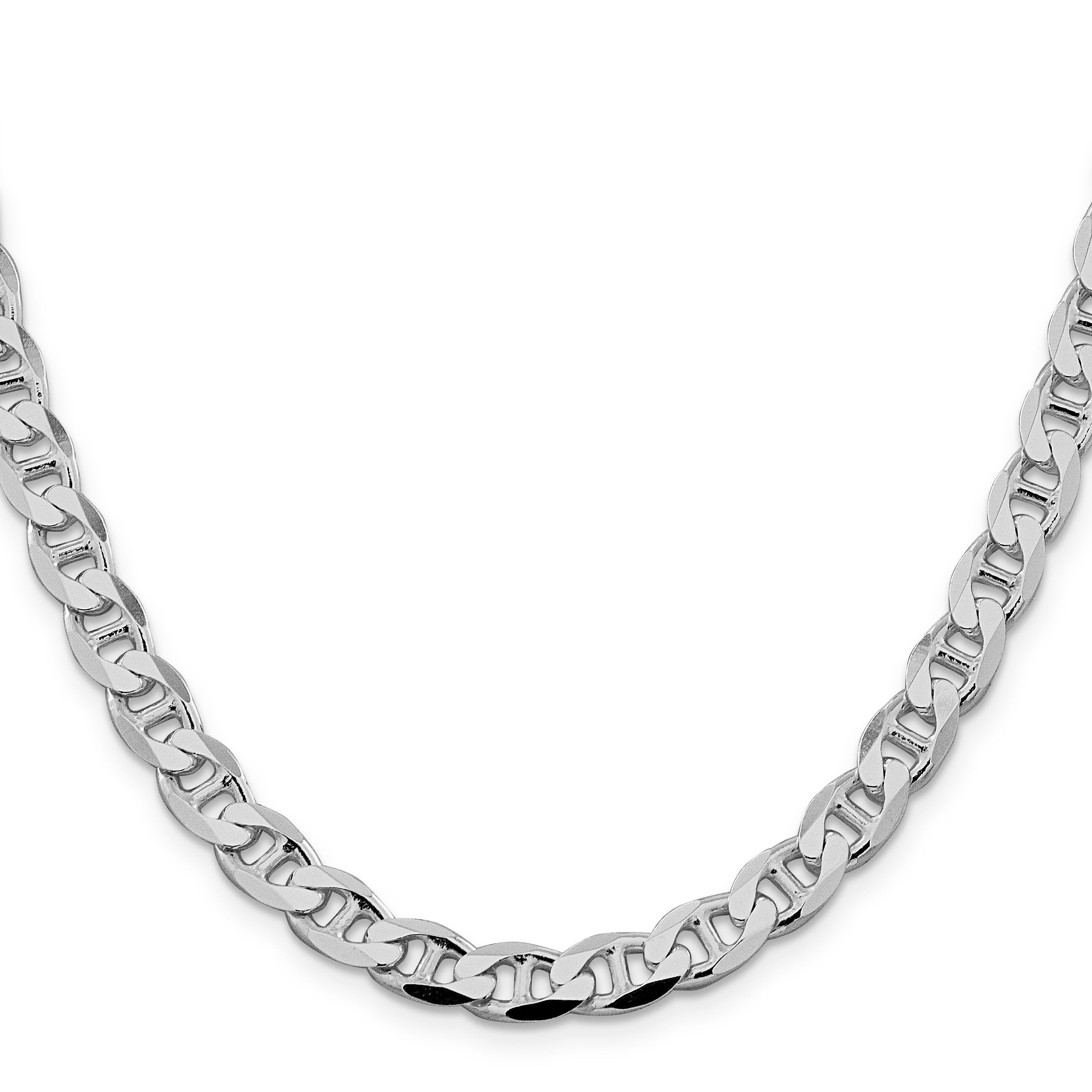 Sterling Silver Rhodium-plated 7.4mm Flat Cuban Anchor Chain