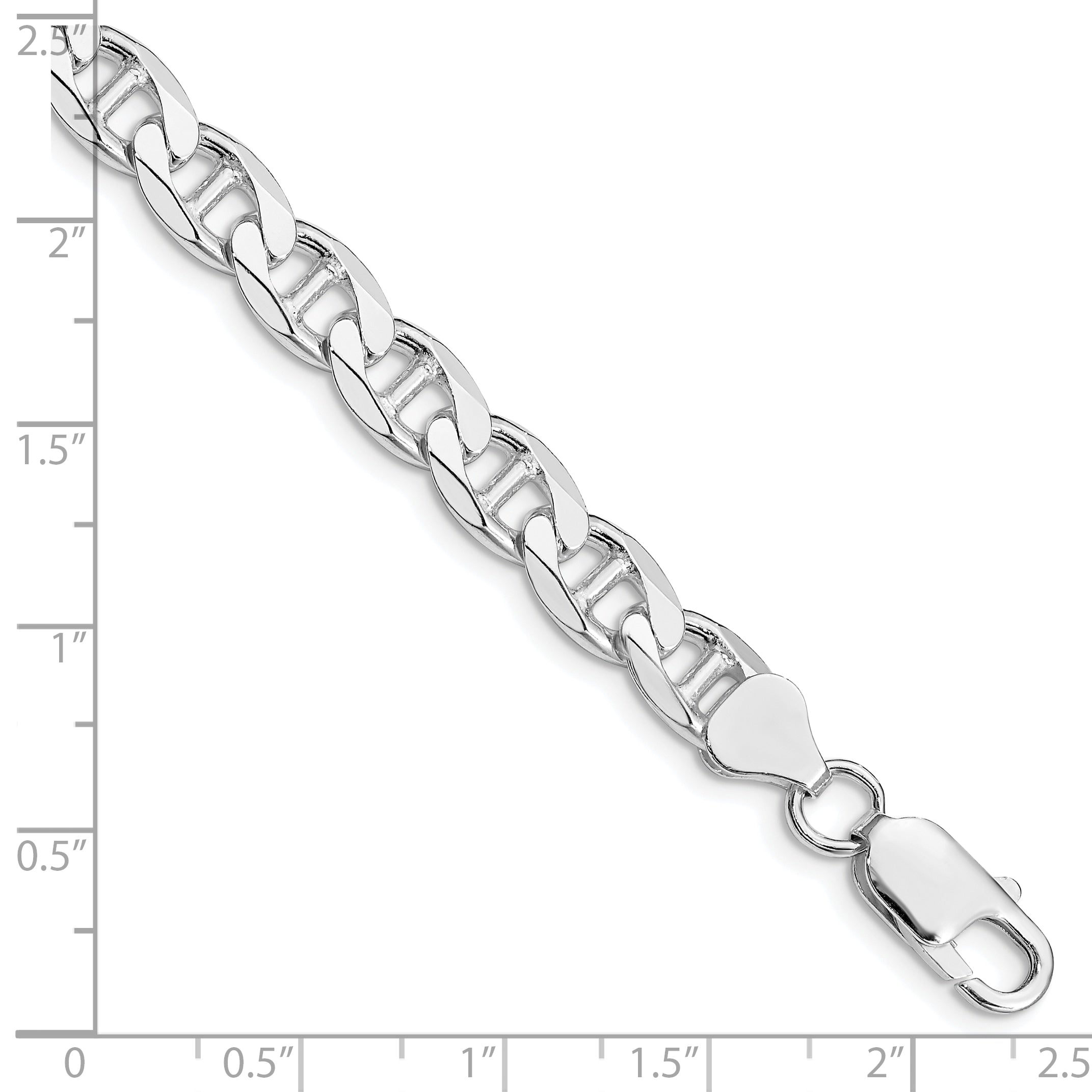 Sterling Silver Rhodium-plated 7.4mm Flat Cuban Anchor Chain