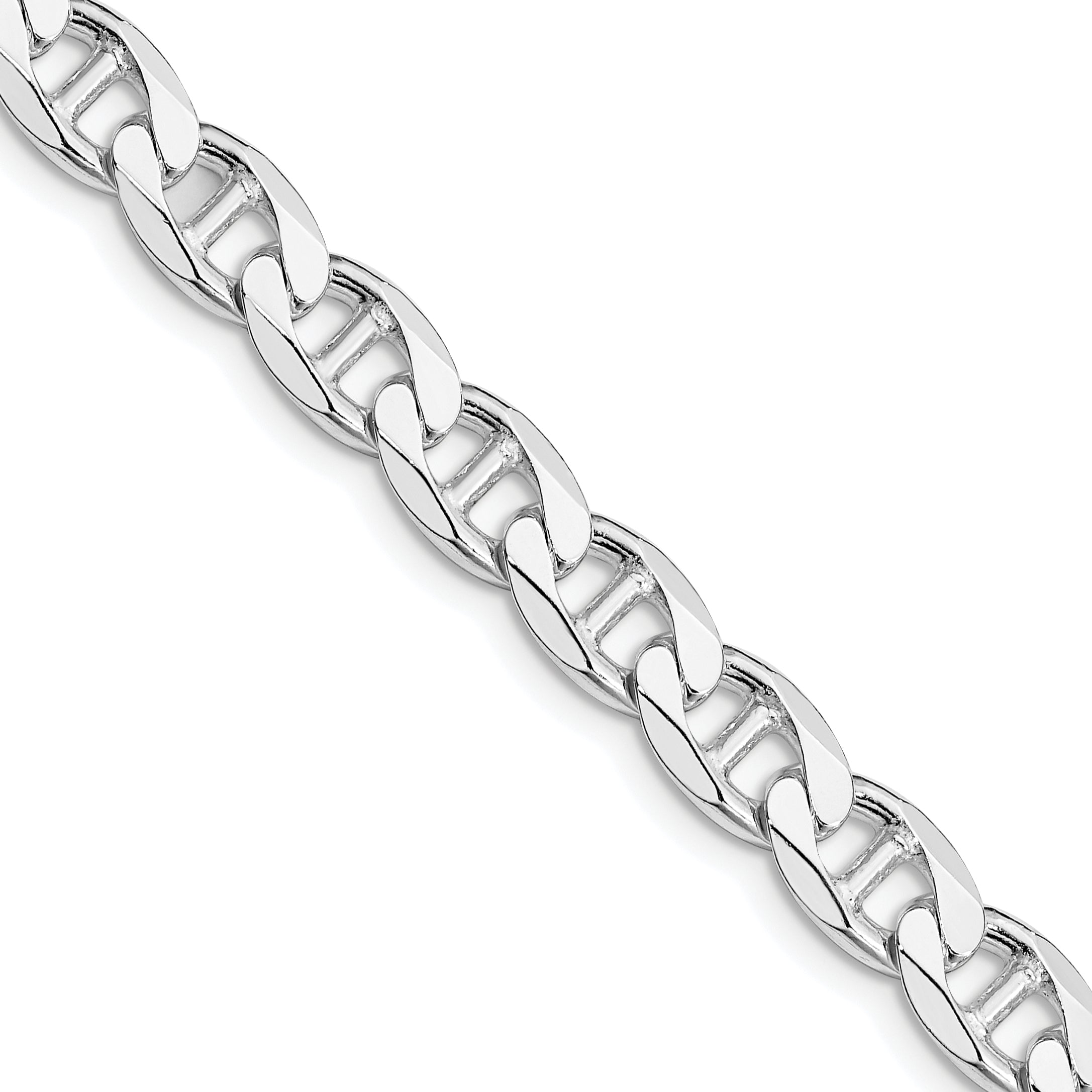 Sterling Silver Rhodium-plated 7.4mm Flat Cuban Anchor Chain