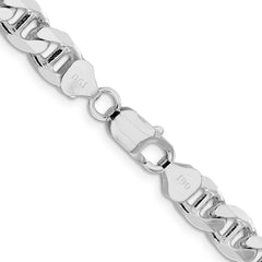 Sterling Silver Rhodium-plated 8.25mm Flat Cuban Anchor Chain