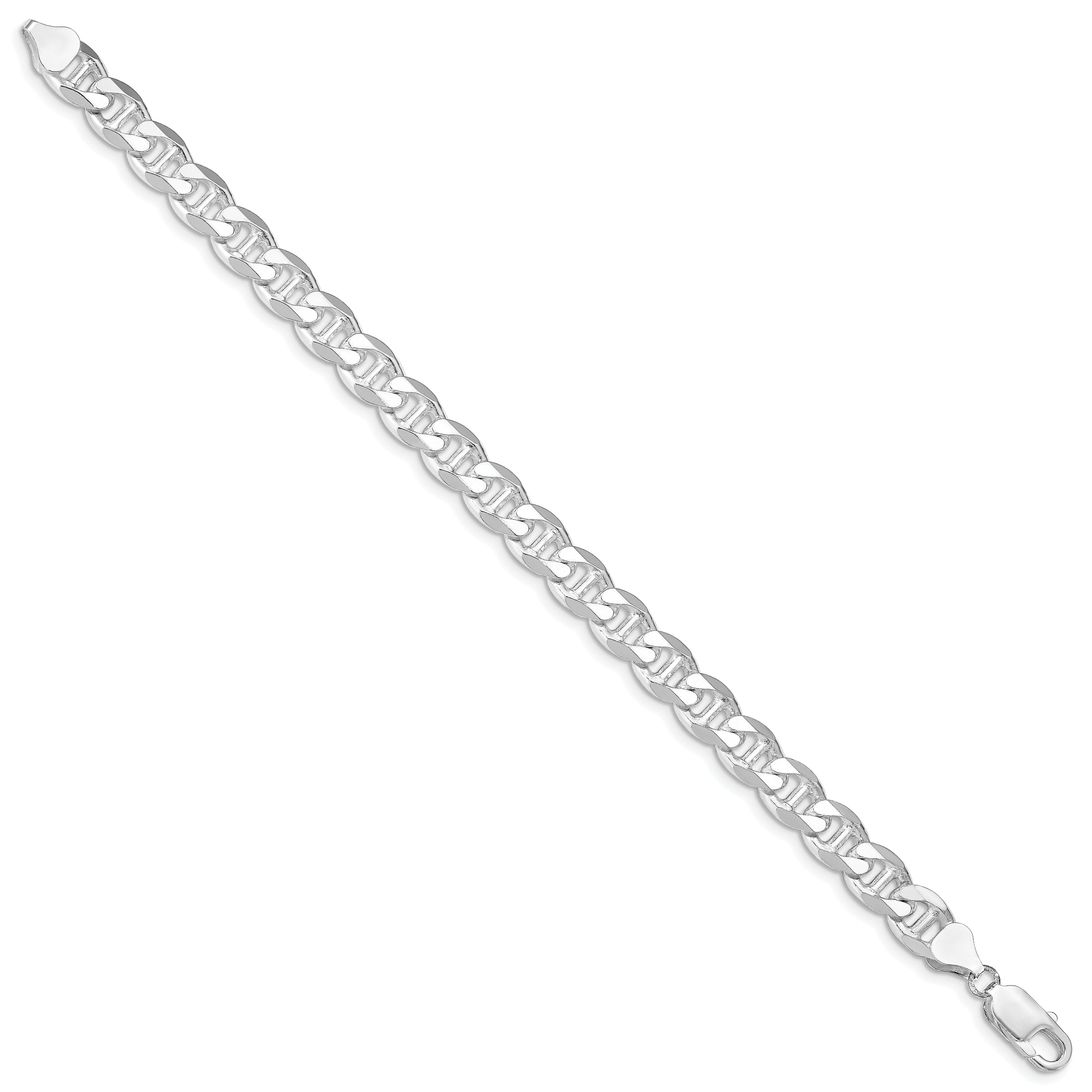 Sterling Silver Rhodium-plated 8.25mm Flat Cuban Anchor Chain