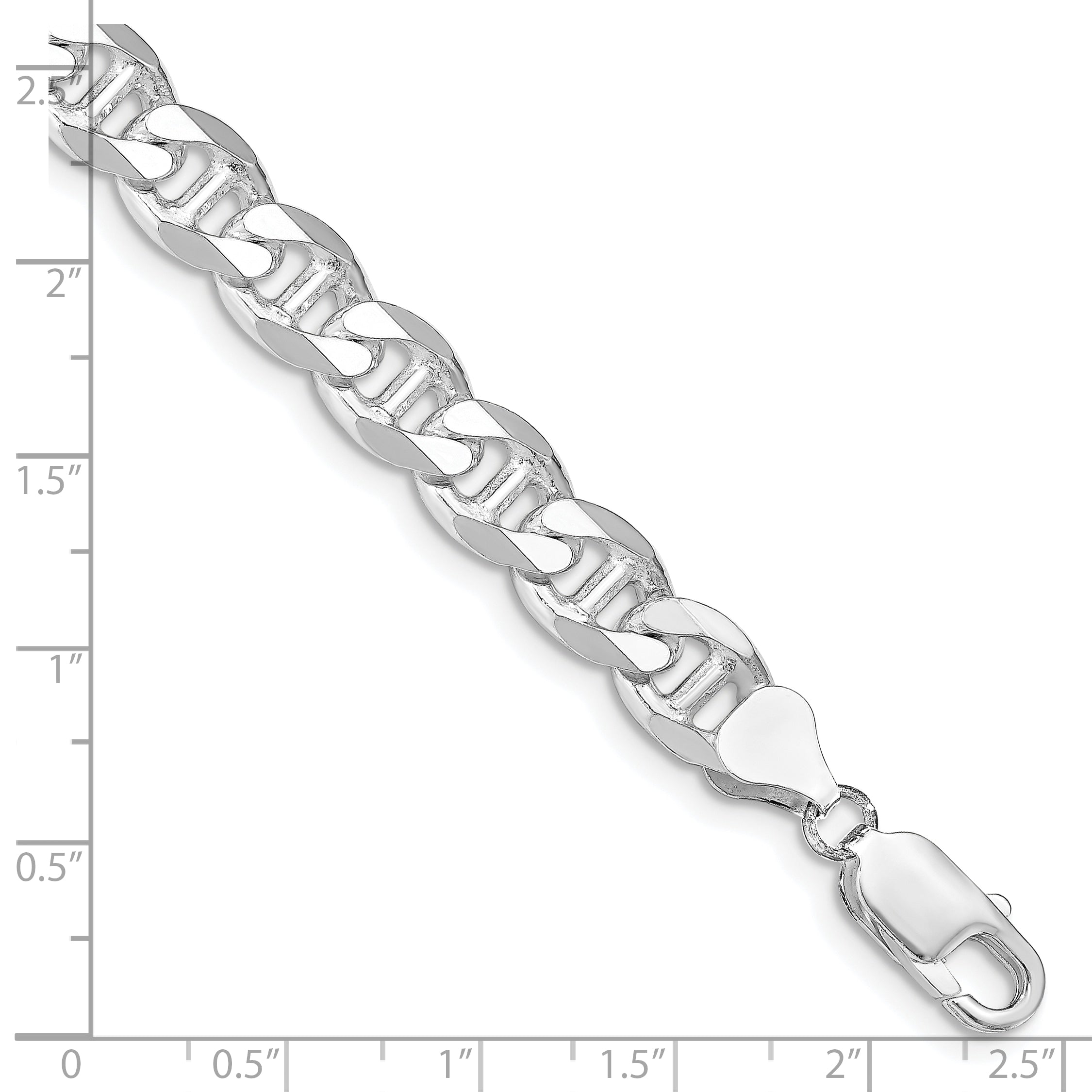 Sterling Silver Rhodium-plated 8.25mm Flat Cuban Anchor Chain