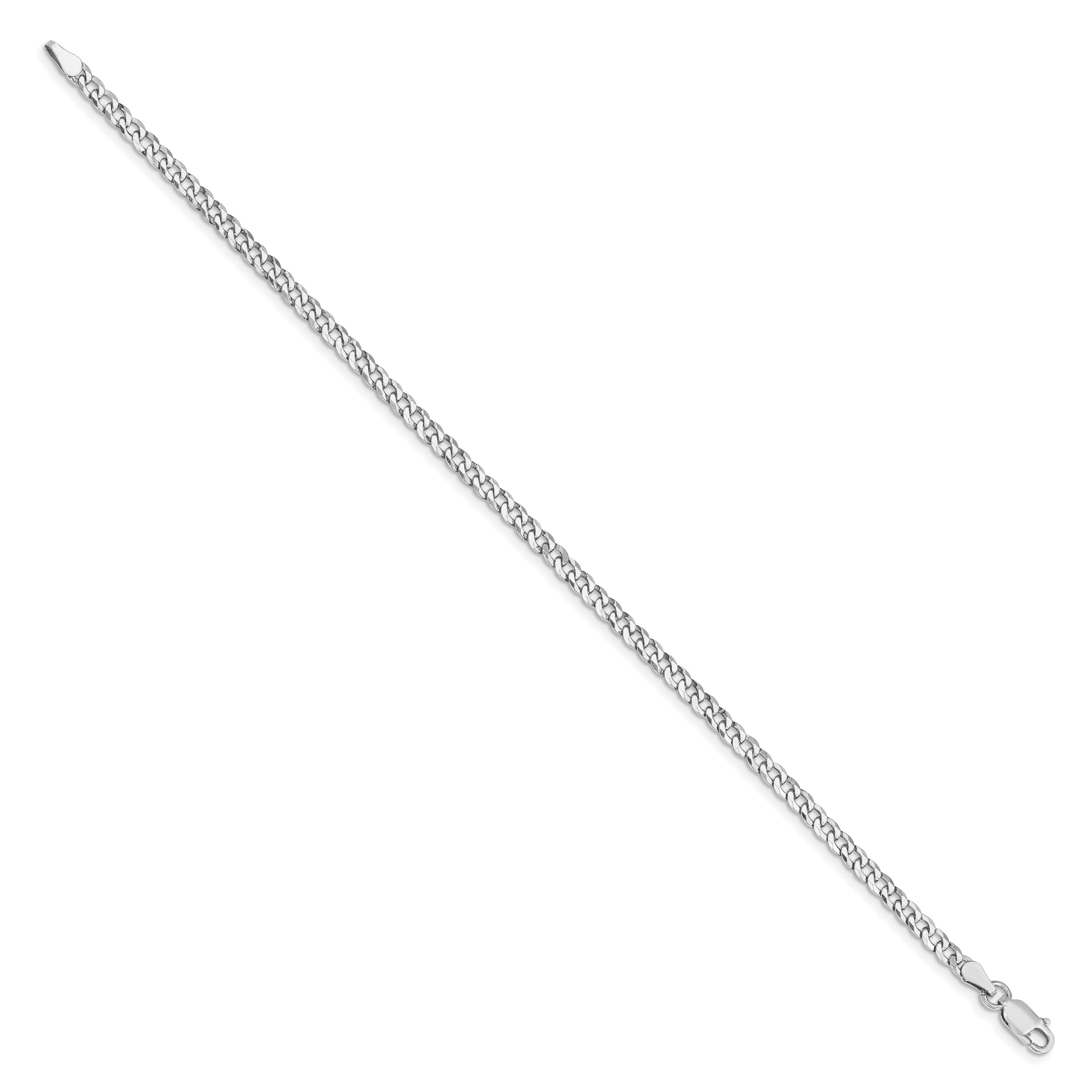 Sterling Silver Rhodium-plated 3.2mm Beveled Curb Chain