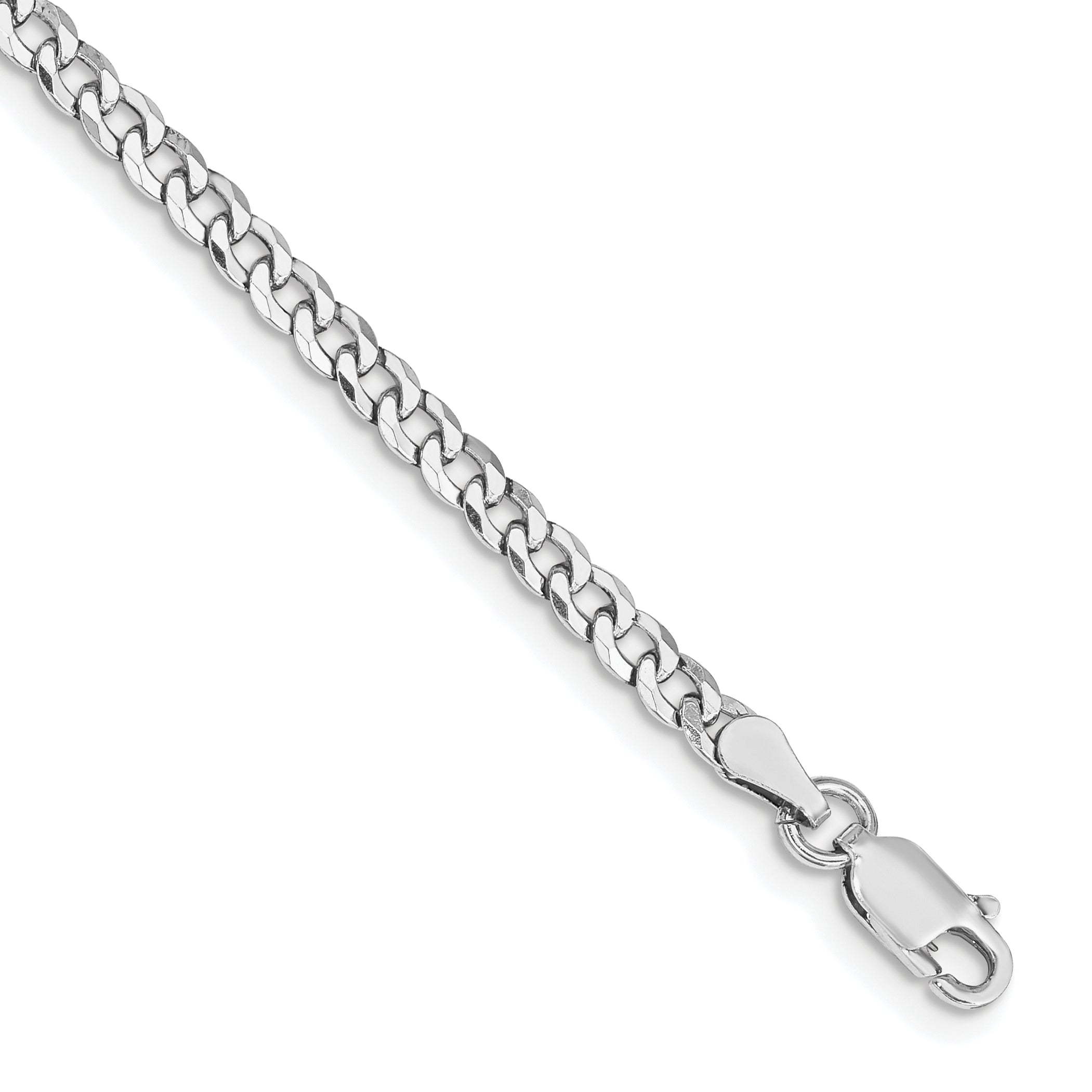 Sterling Silver Rhodium-plated 3.2mm Beveled Curb Chain