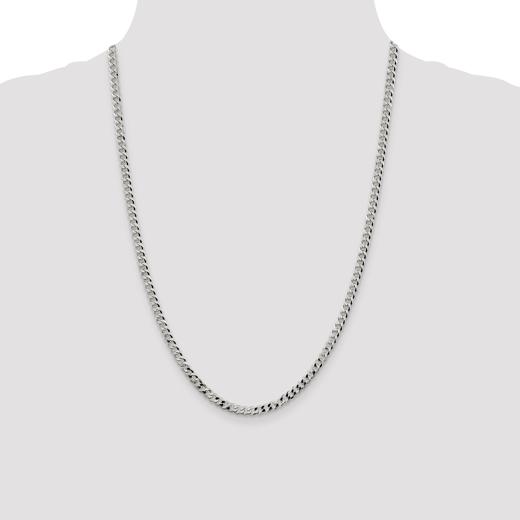 Sterling Silver 4mm Beveled Curb Chain