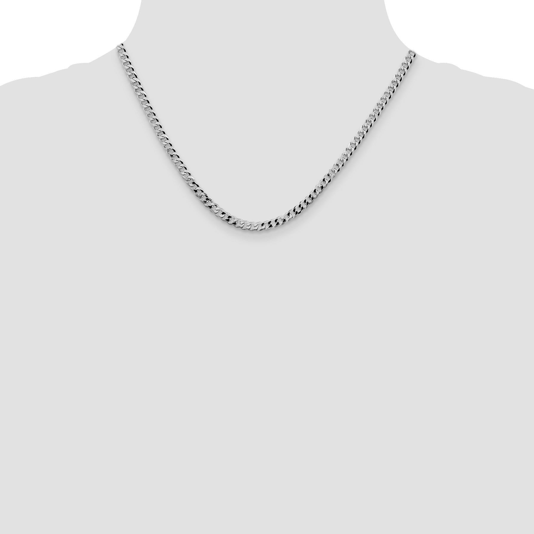 Sterling Silver Rhodium-plated 4mm Beveled Curb Chain