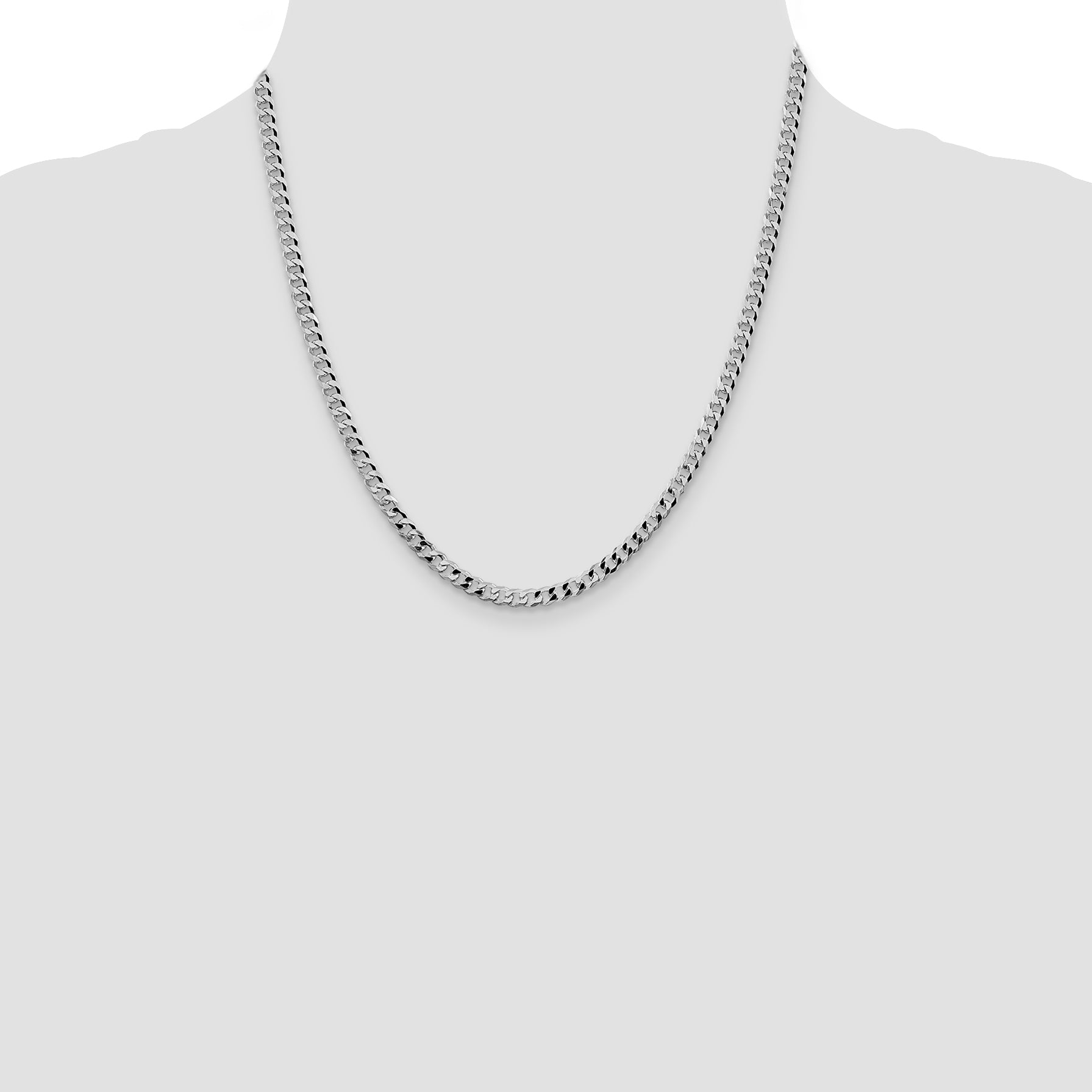 Sterling Silver Rhodium-plated 4mm Beveled Curb Chain