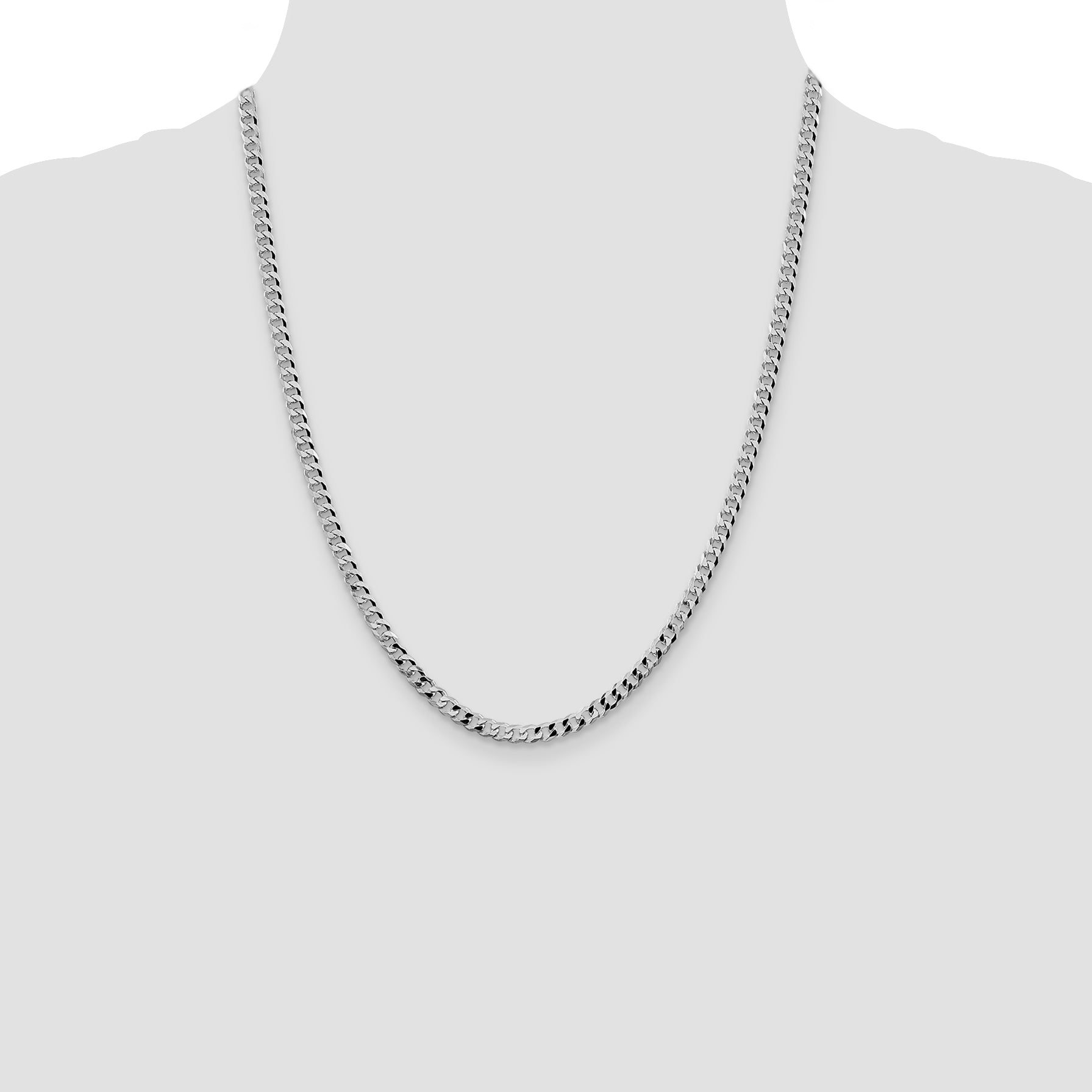 Sterling Silver Rhodium-plated 4mm Beveled Curb Chain