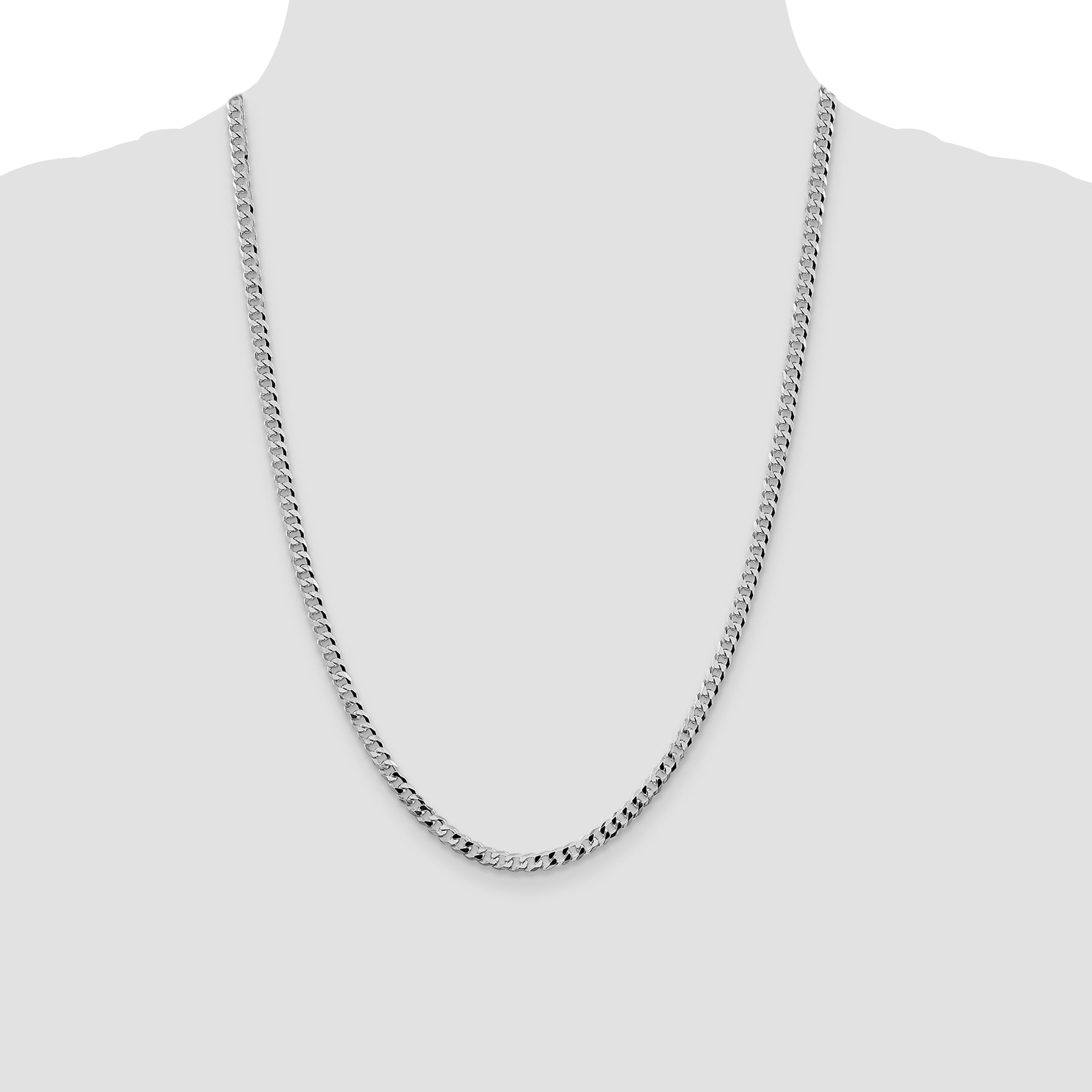 Sterling Silver Rhodium-plated 4mm Beveled Curb Chain