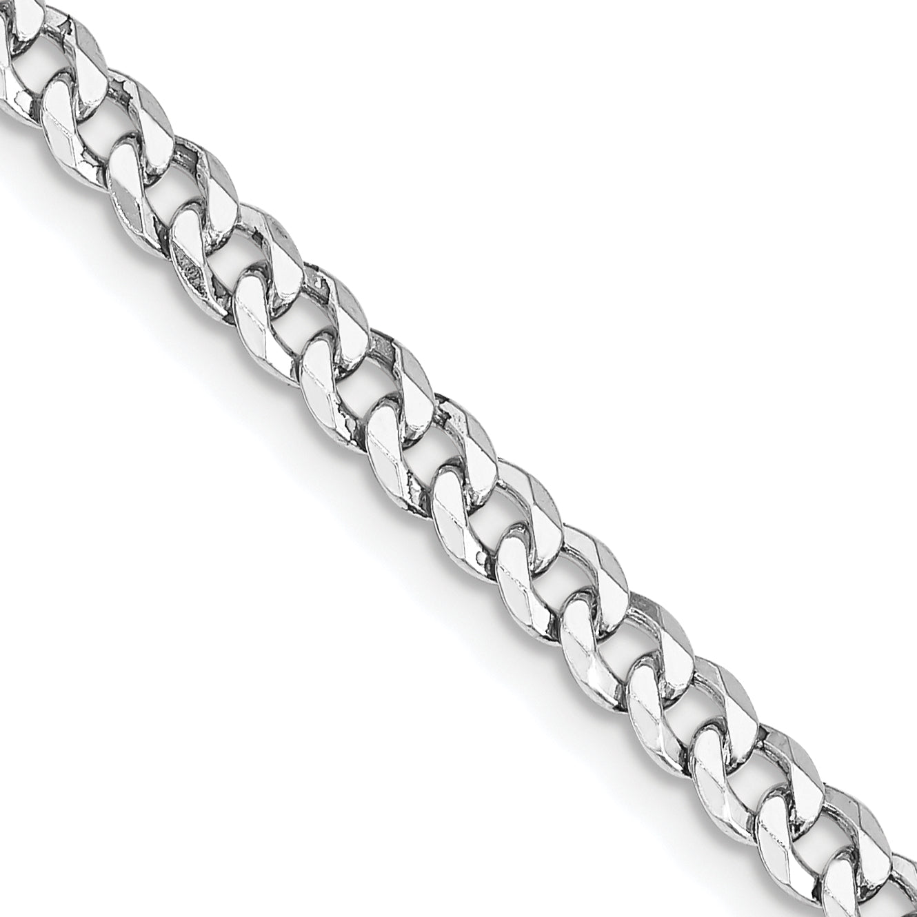 Sterling Silver Rhodium-plated 4mm Beveled Curb Chain