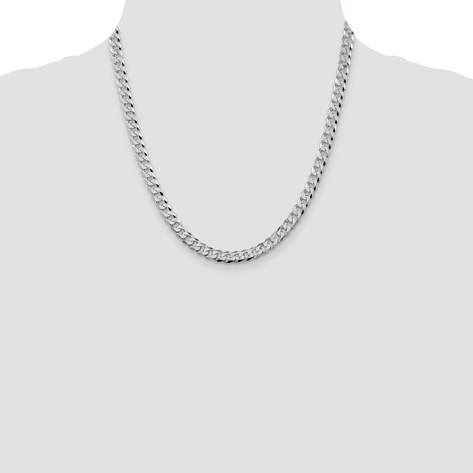 Sterling Silver Rhodium-plated 6mm Beveled Curb Chain