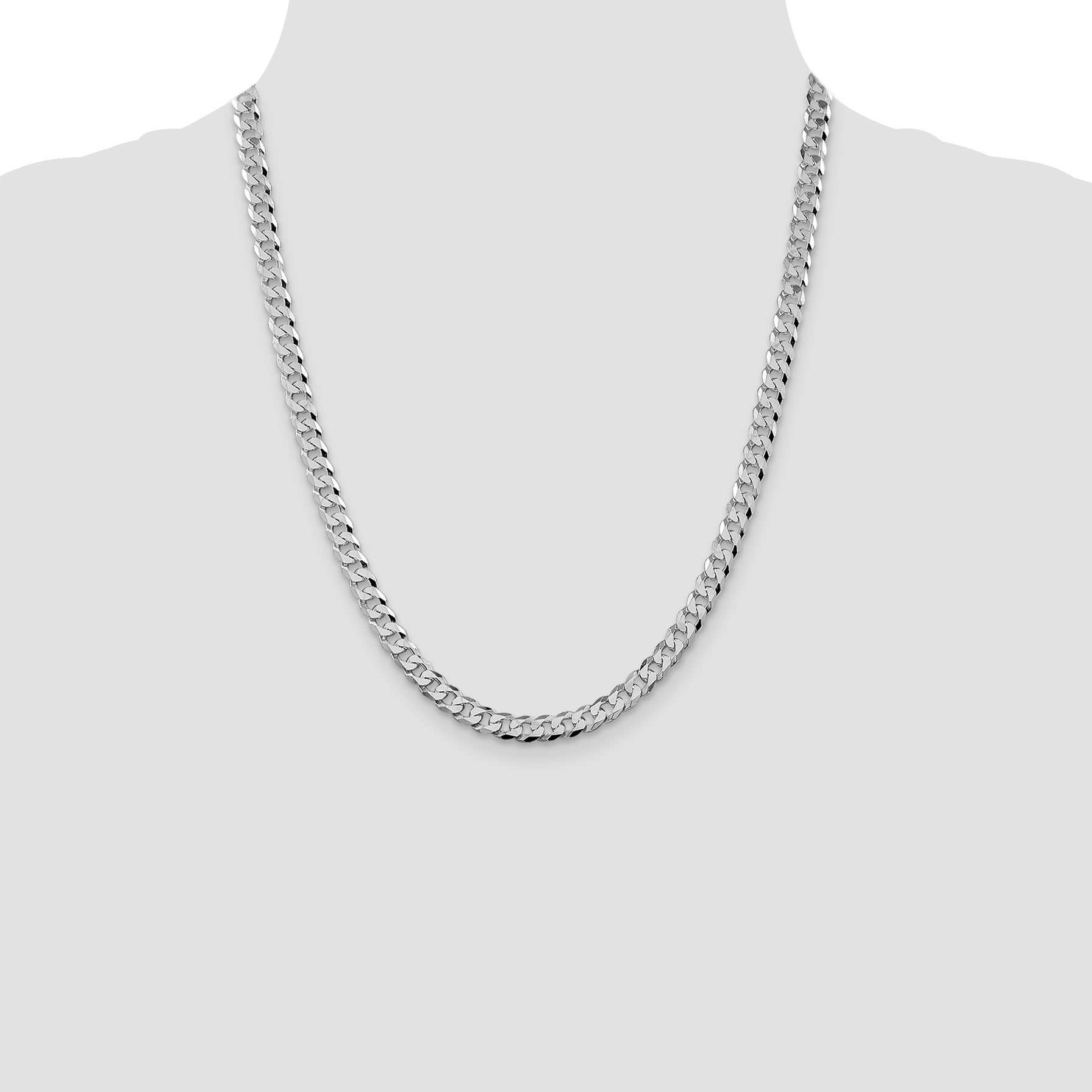 Sterling Silver Rhodium-plated 6mm Beveled Curb Chain