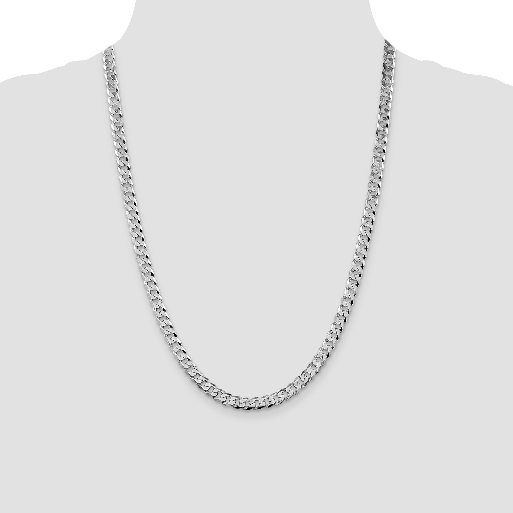 Sterling Silver Rhodium-plated 6mm Beveled Curb Chain