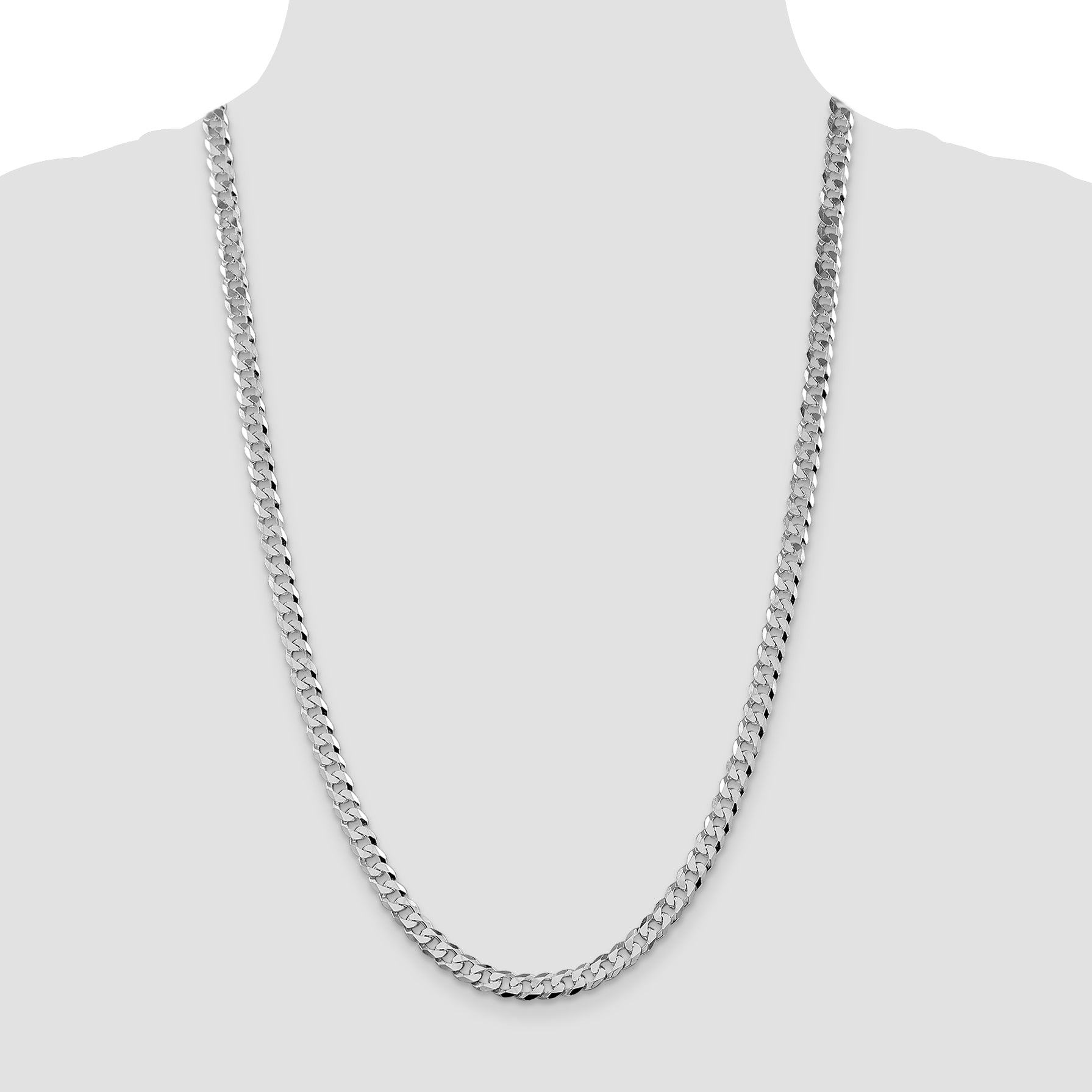 Sterling Silver Rhodium-plated 6mm Beveled Curb Chain