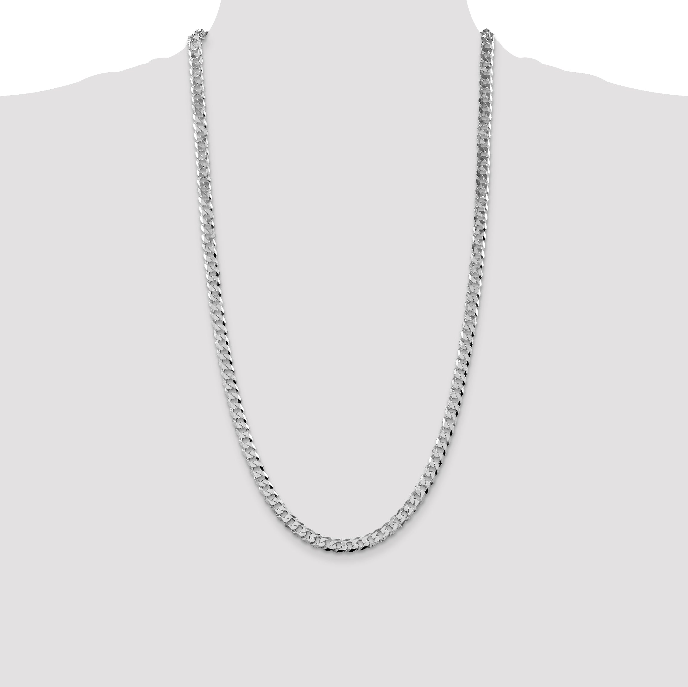 Sterling Silver Rhodium-plated 6mm Beveled Curb Chain