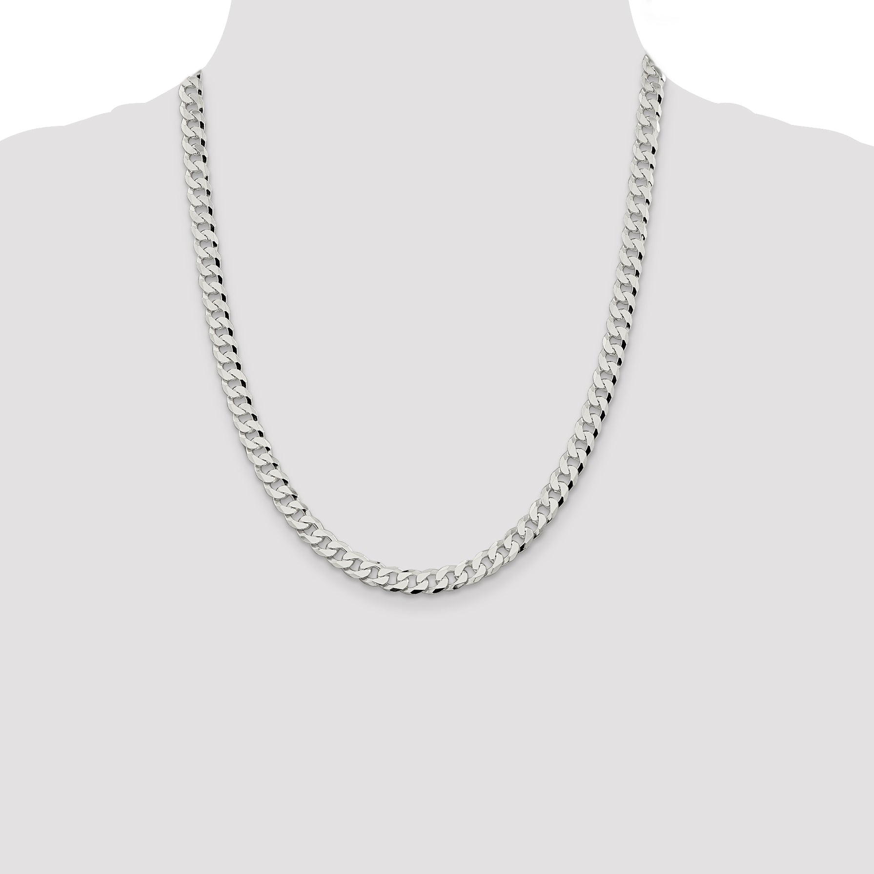 Sterling Silver 7mm Beveled Curb Chain