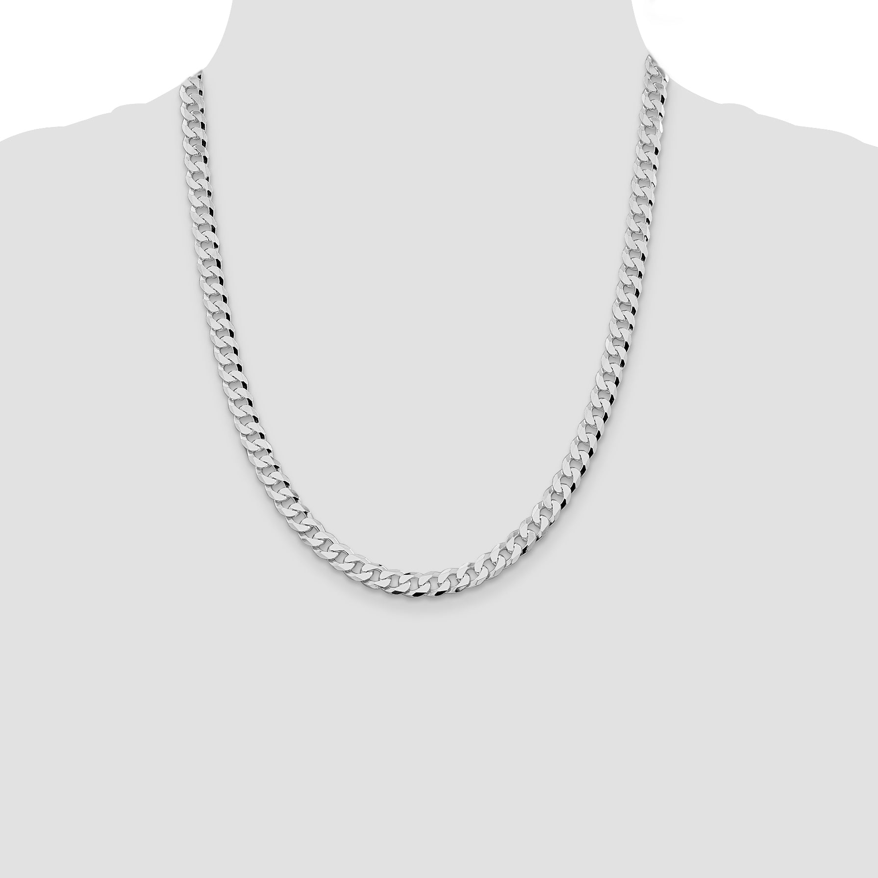 Sterling Silver Rhodium-plated 7mm Beveled Curb Chain