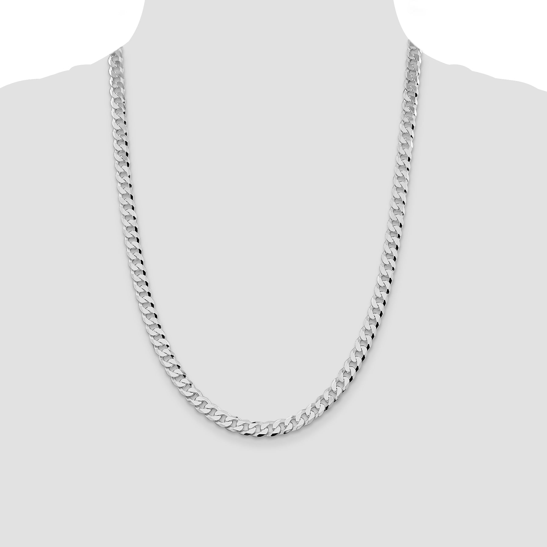 Sterling Silver Rhodium-plated 7mm Beveled Curb Chain